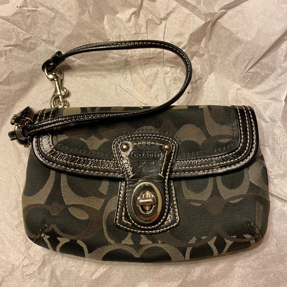 Coach Signature Black Nylon/Leather Wristlet